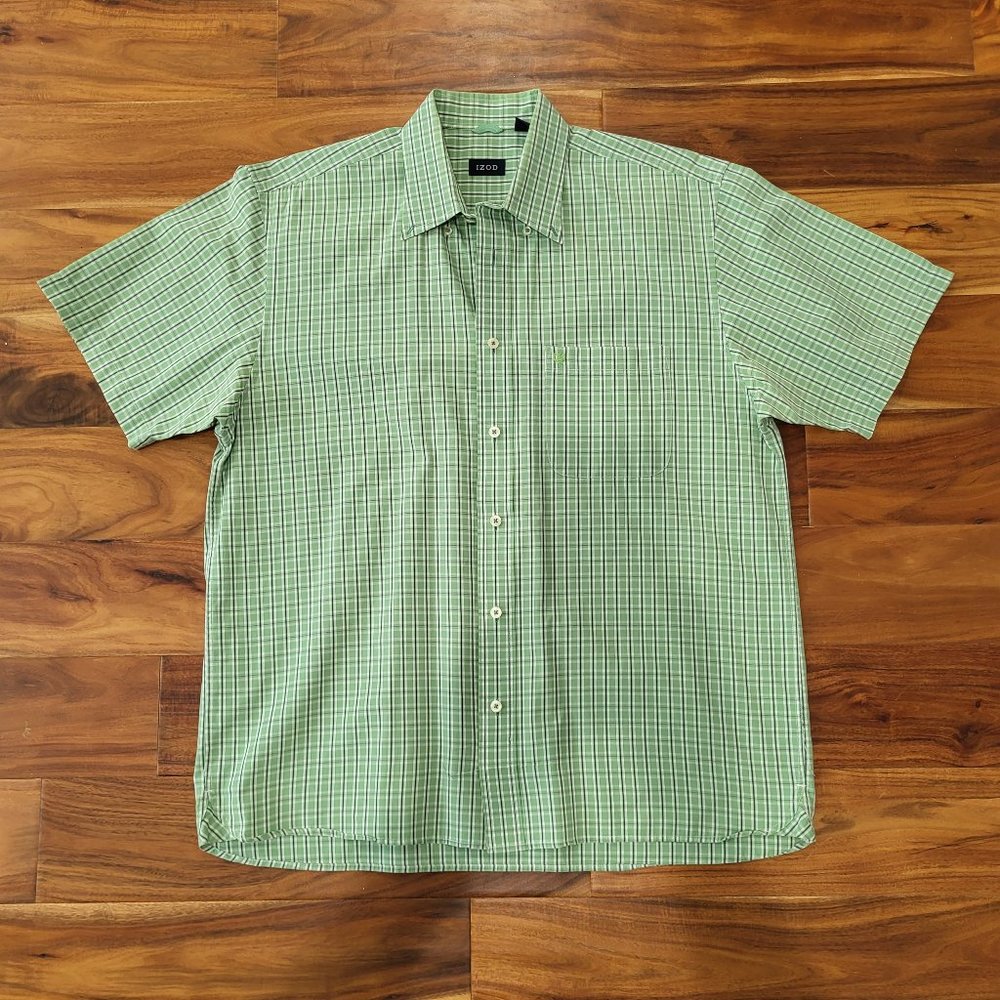 IZOD Green Plaid Short-Sleeve Shirt SZ L